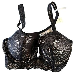 Aerie Black Lace Balconette Bra Floral Lace Overlay Underwire 36C NWT